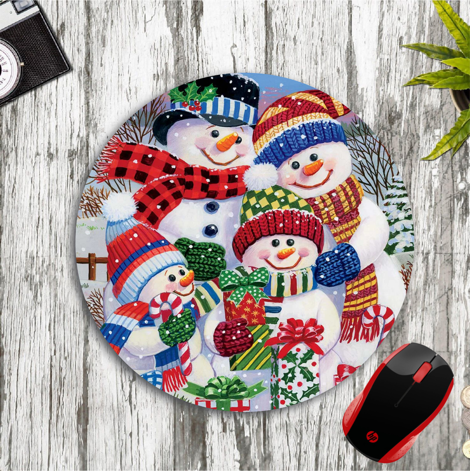 SNOWMAN FAMILY CHRISTMAS ROUND NEOPRENE MOUSE PAD MAT HOME SCHOOL OFFICE