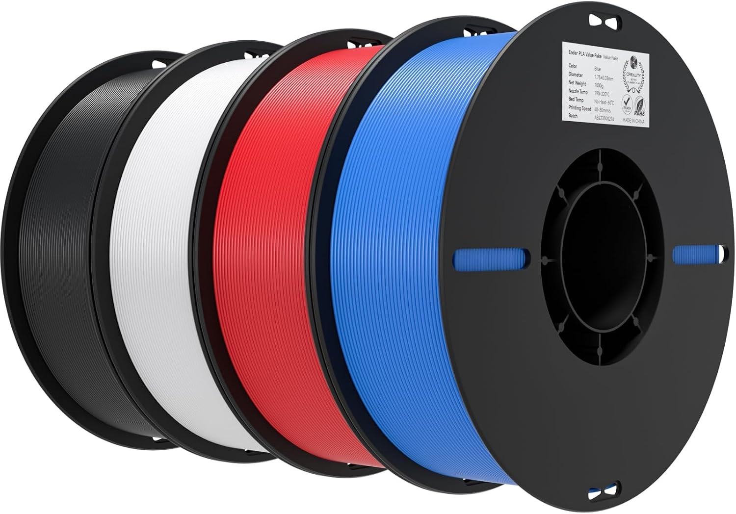 3D Printer Filament 1.75mm 4KG PLA Filament Bulk /- 0.02mm 4 Pack 1kg