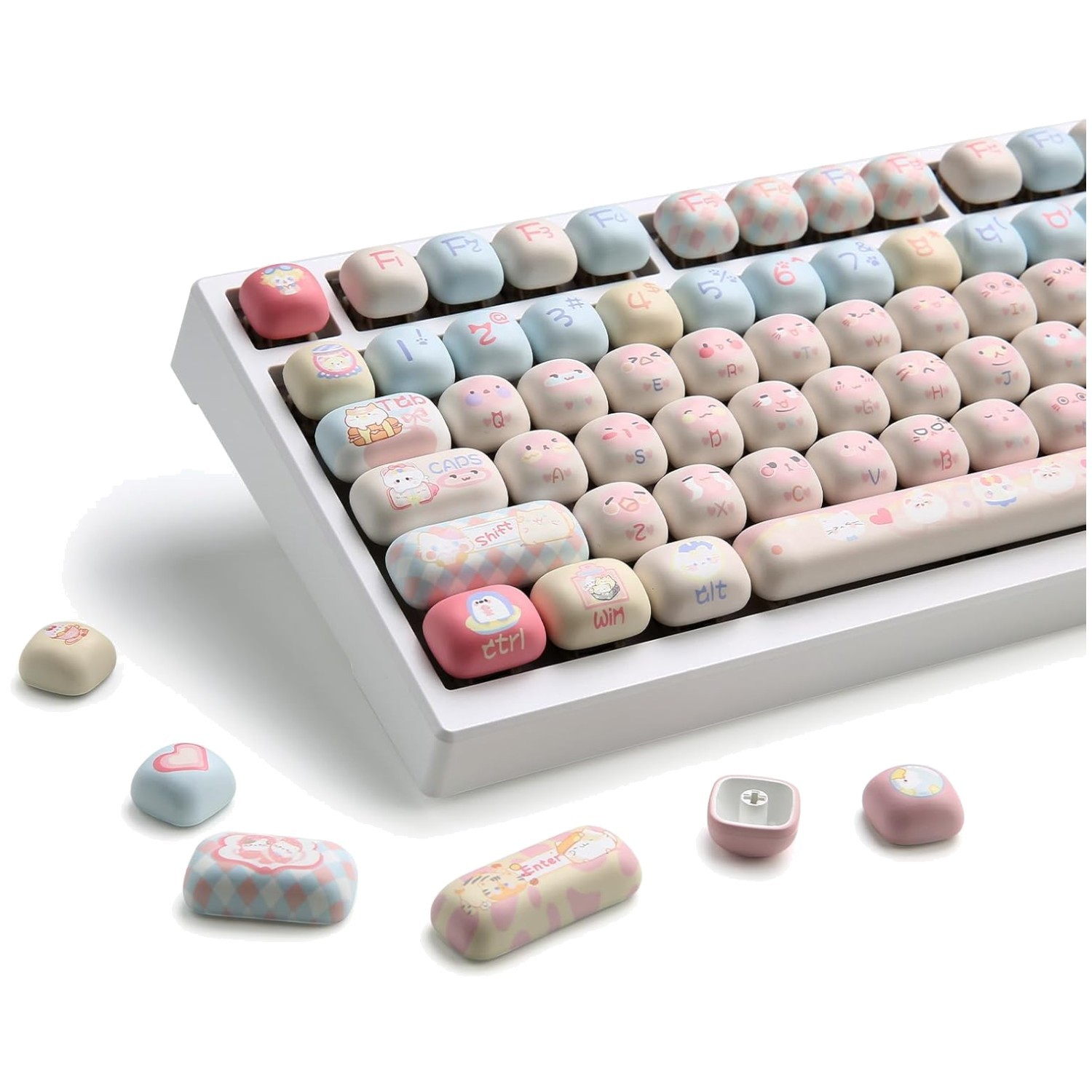 Cute Pink Kitten Custom Keycaps - Waterproof Dye Sub PBT MOG