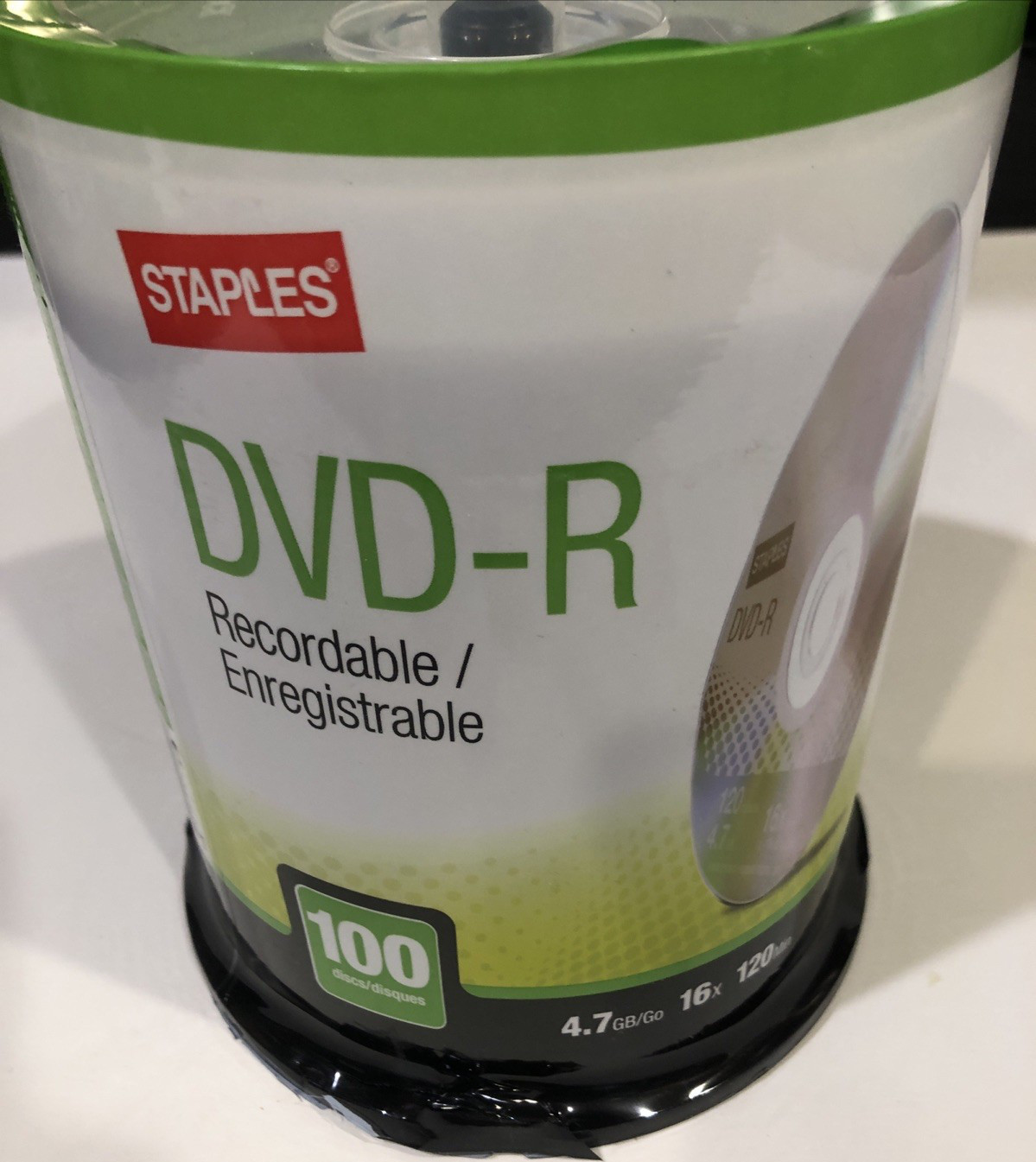 STAPLES Blank DVD-R 4.7GB 16X DVD-R Spindle 100 pack (12735) W/paper Sleeves NEW