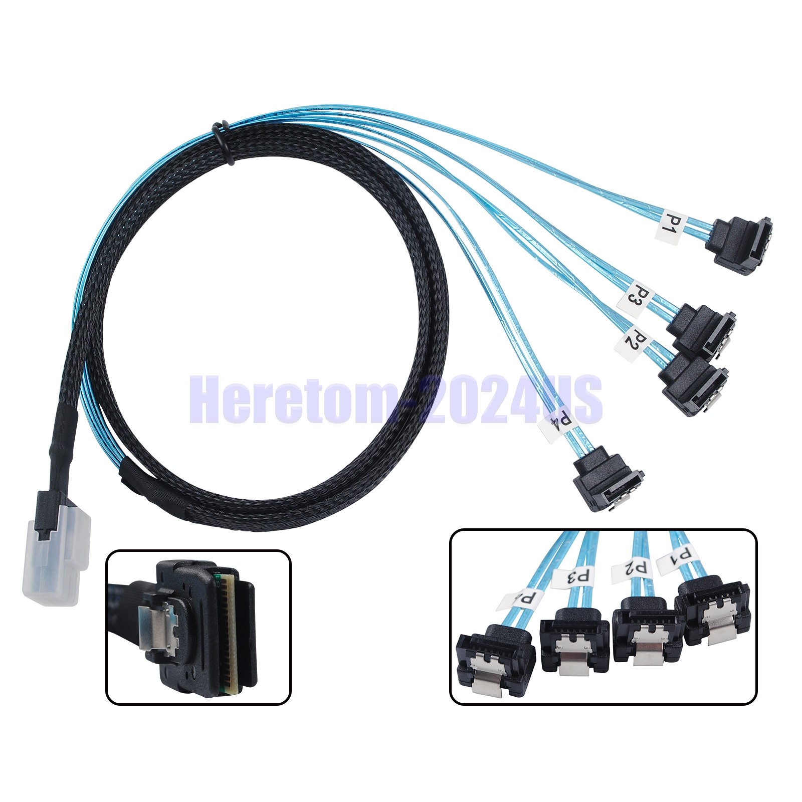 36PIN Mini SAS SFF-8087 to 4 SATA 7PIN Right Angle Splitter Breakout Cable 100cm