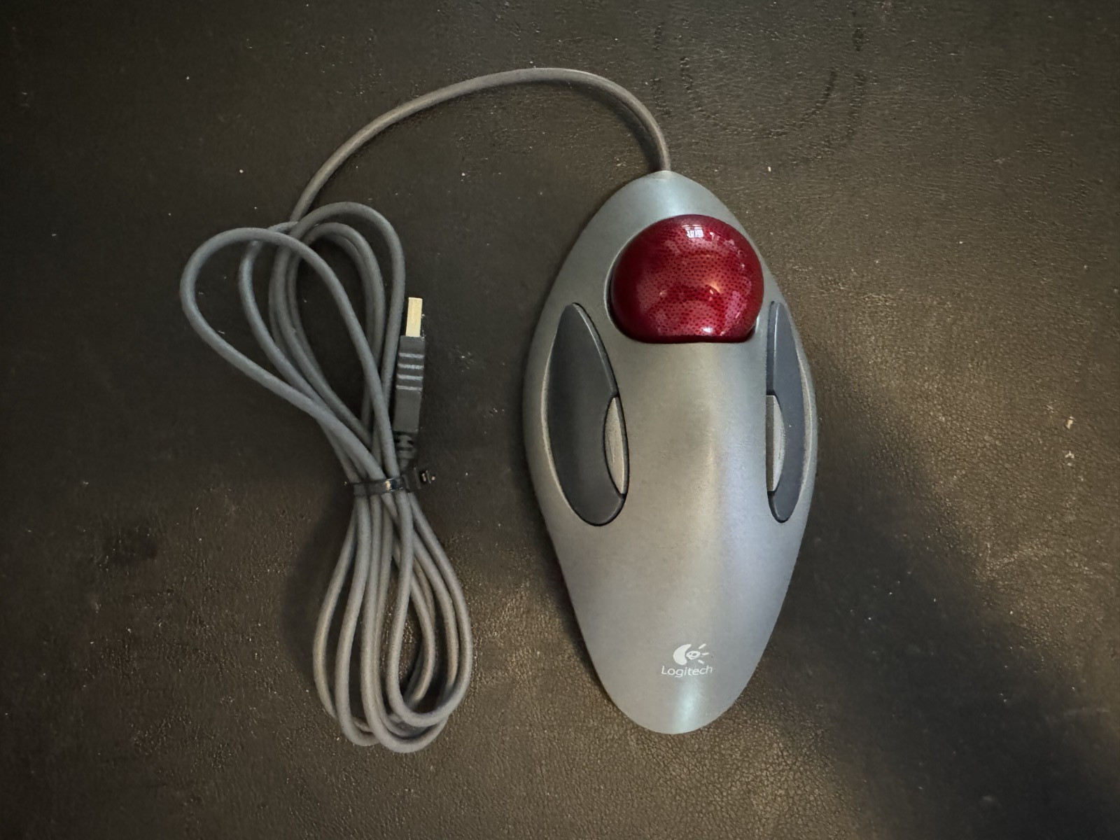 Used Working Logi Logitech T-BC21 Wired USB Ergonomic Marble Track Ball Mouse