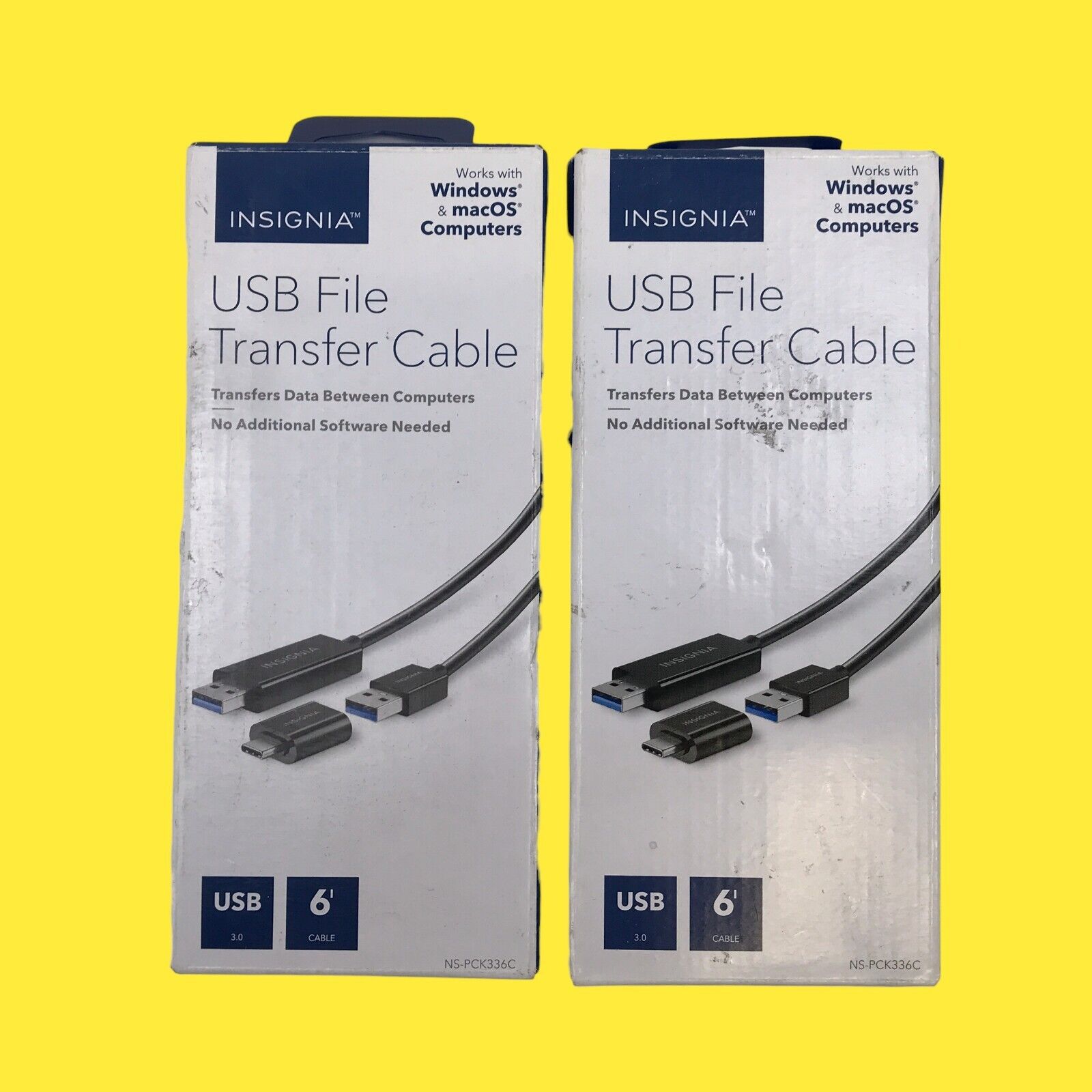 Lot of 2 Insignia 6' USB 3.0 File Transfer Cable NS-OCK336C #2630 z38 b12