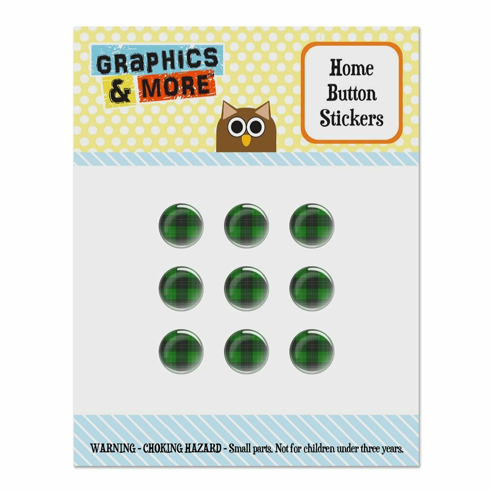 Plaid Green Gray Grey Pattern Home Button Stickers Fit Apple iPhone