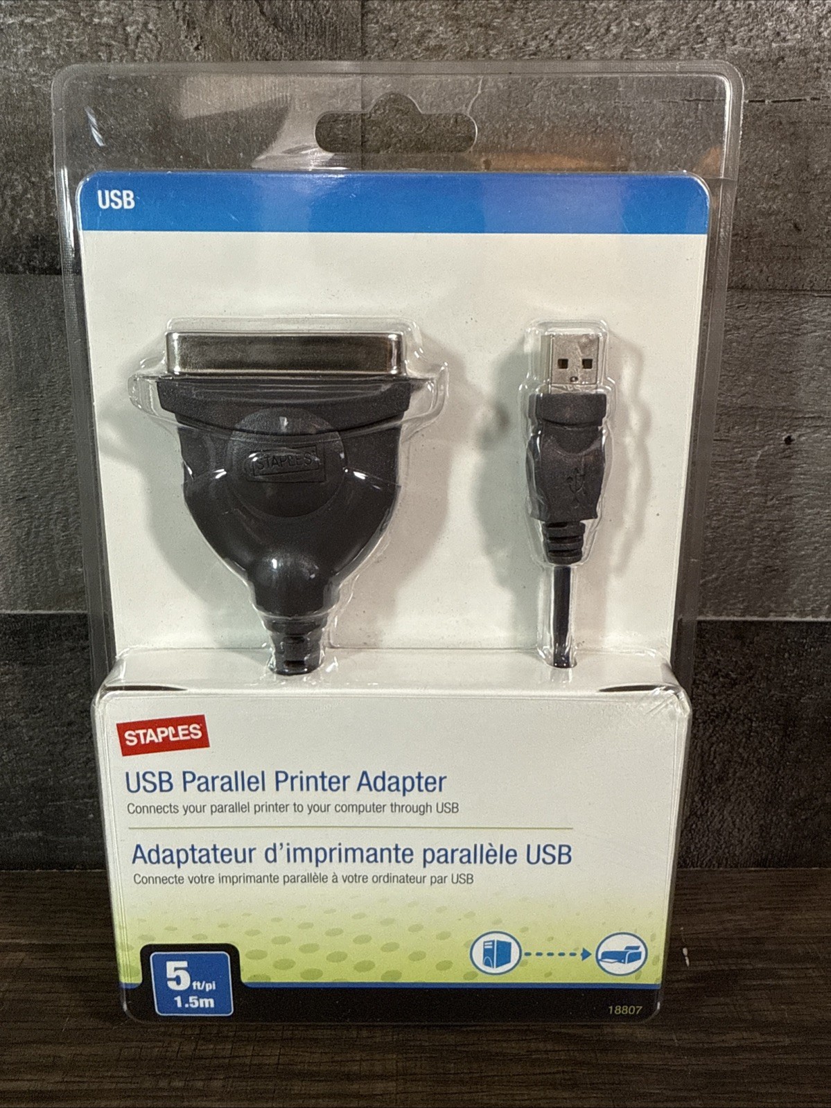 Staples / USB Parallel Printer Adapter / 5 ft/pi 1.5m / New & Sealed