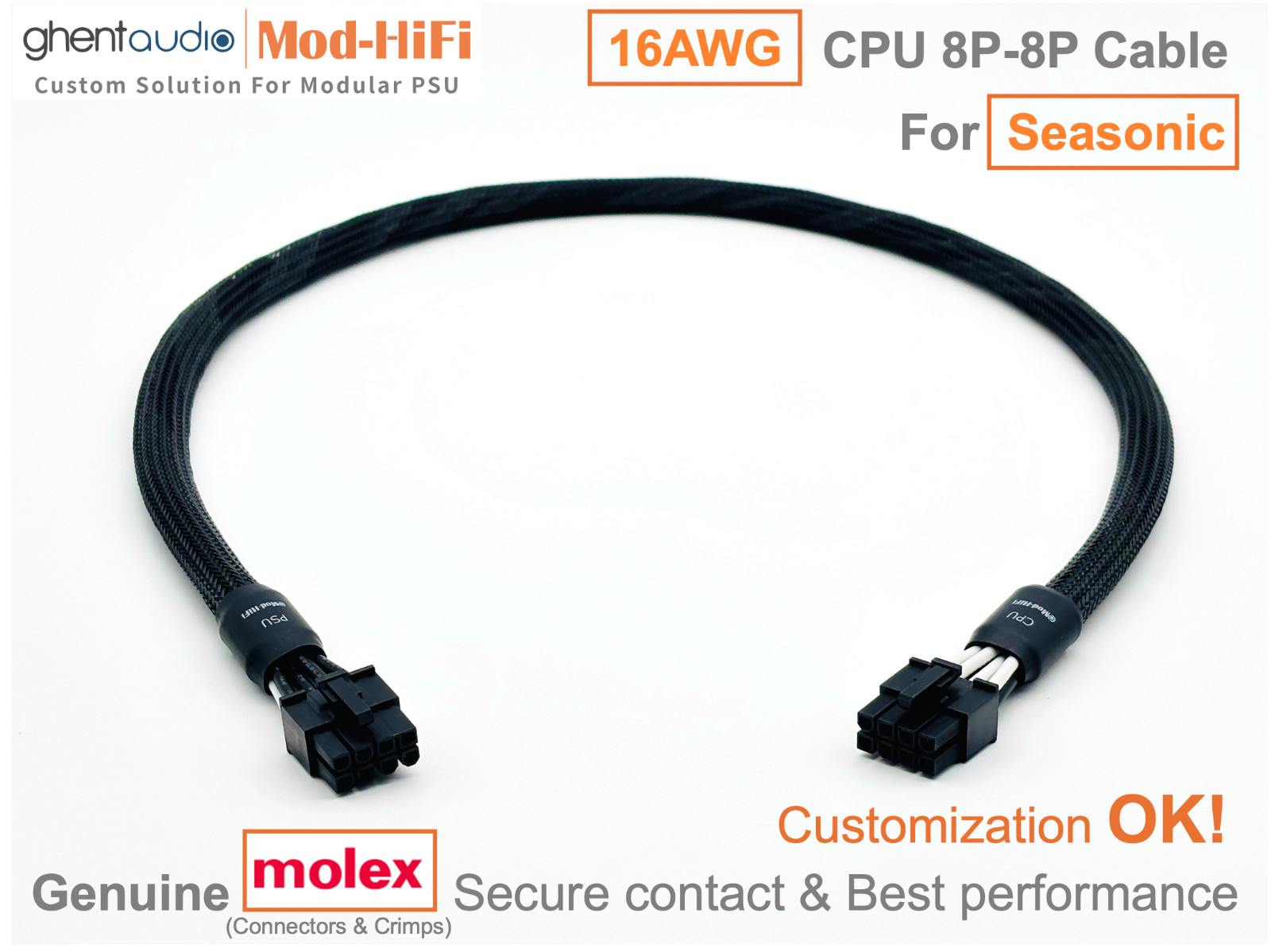 ⚡️16AWG CPU 8P Cable for Seasonic PRIME ATX 3.1 PX1600 TX1600...-📏70cm/27 inch