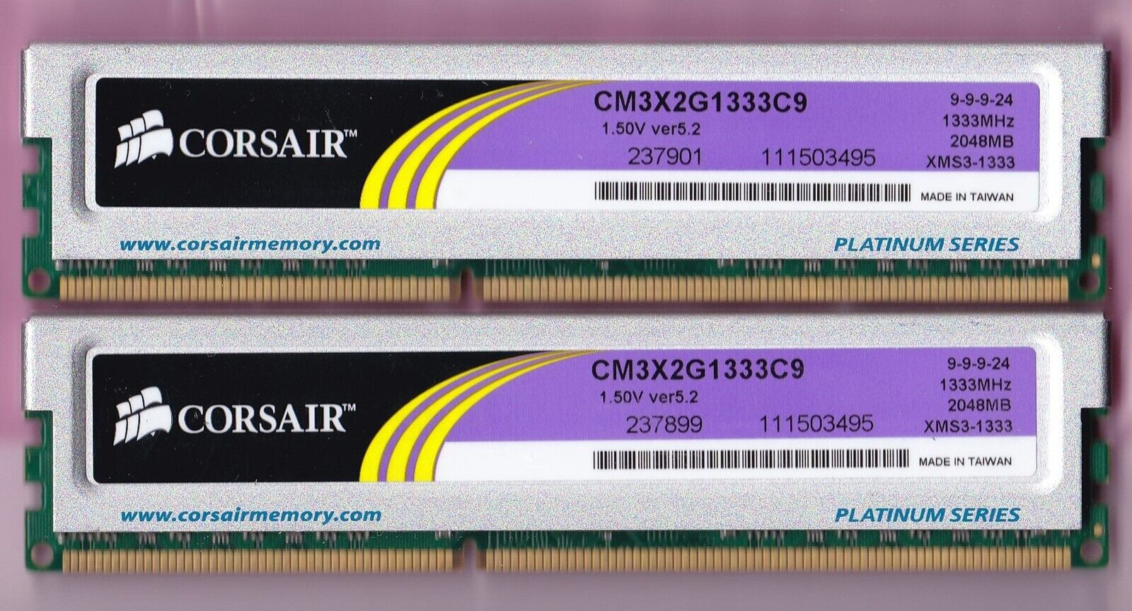 4GB 2x2GB PC3-10600 CORSAIR CM3X2G1333C9 DDR3-1333 XMS3 Ver5.2 PLATINUM Ram Kit 