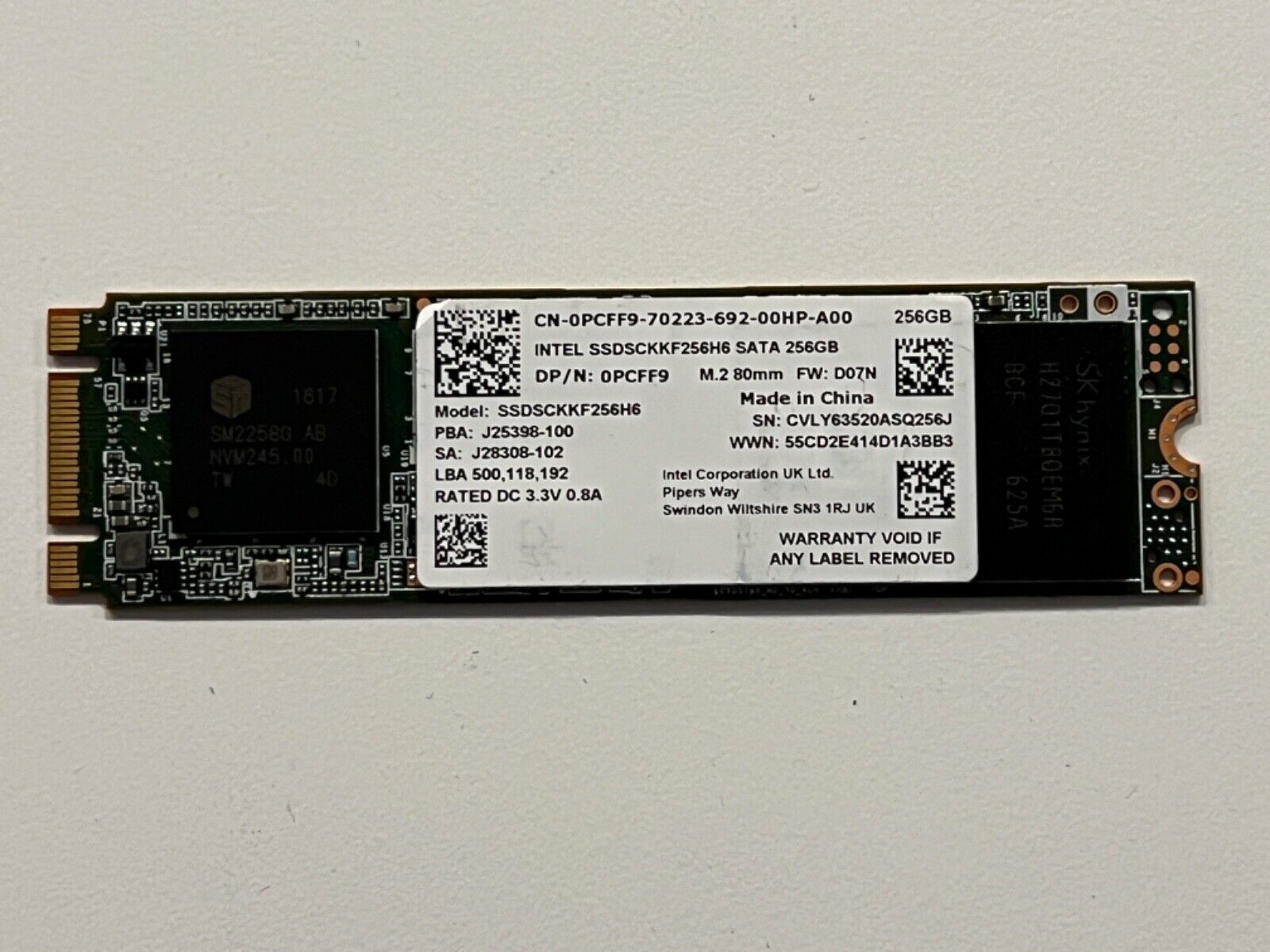 Intel SATA 256GB SSD M.2 80mm SSDSCKKF256H6
