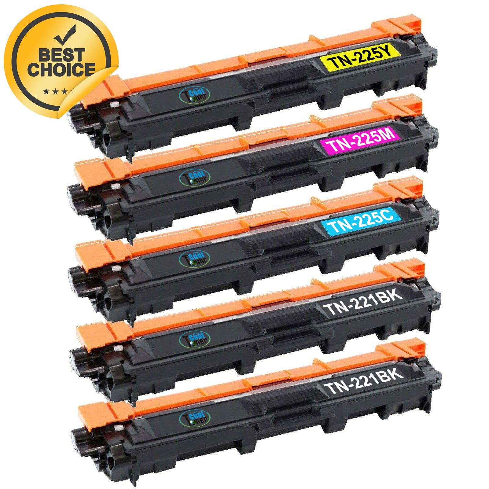 5 Pack TN221 TN225 Color Toner For Brother HL-3170CDW, MFC-9330CDW, MFC-9340CDW