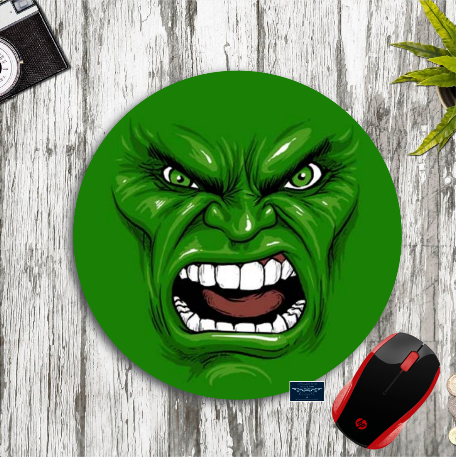 THE HULK FACE GREEN 8" ROUND PC MOUSE PAD DESK MAT HOME SCHOOL OFFICE WORK GIFT