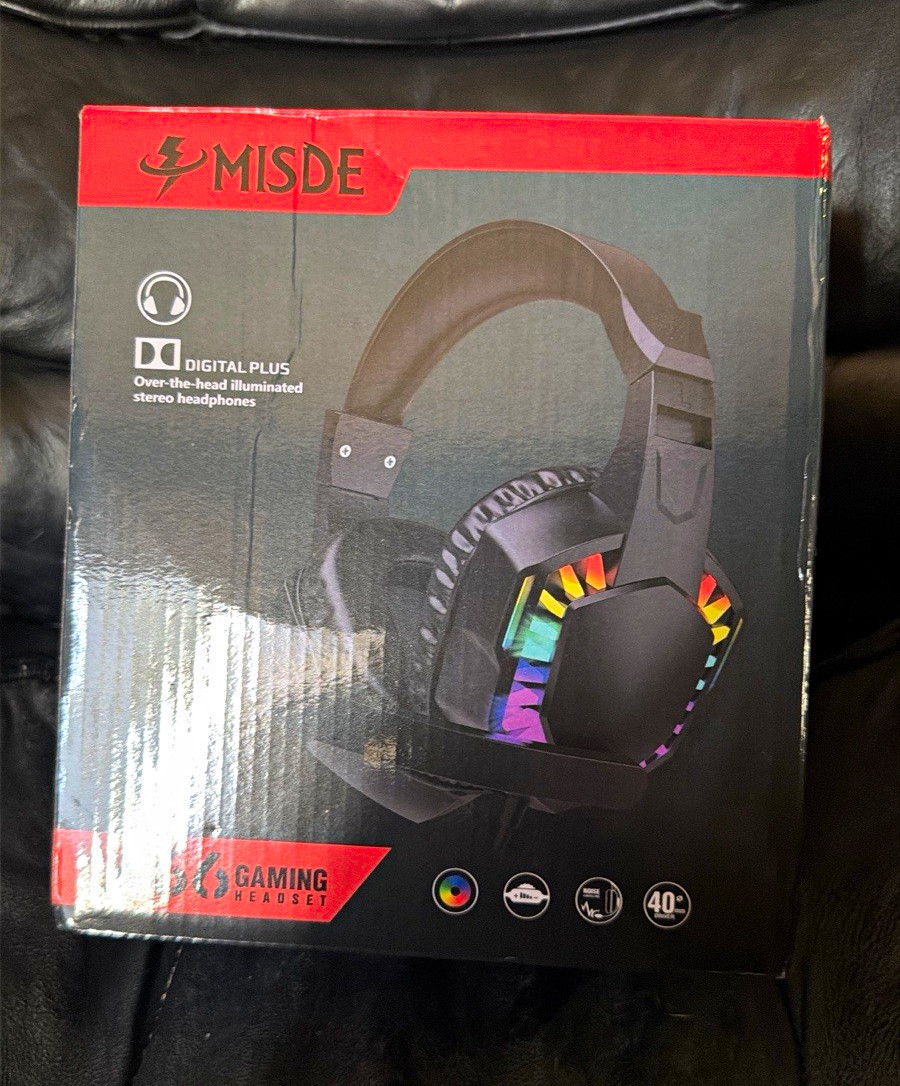MISDE Dolby Digital Plus USB Over-Ear Gaming Headset Boom Mic RGB Black