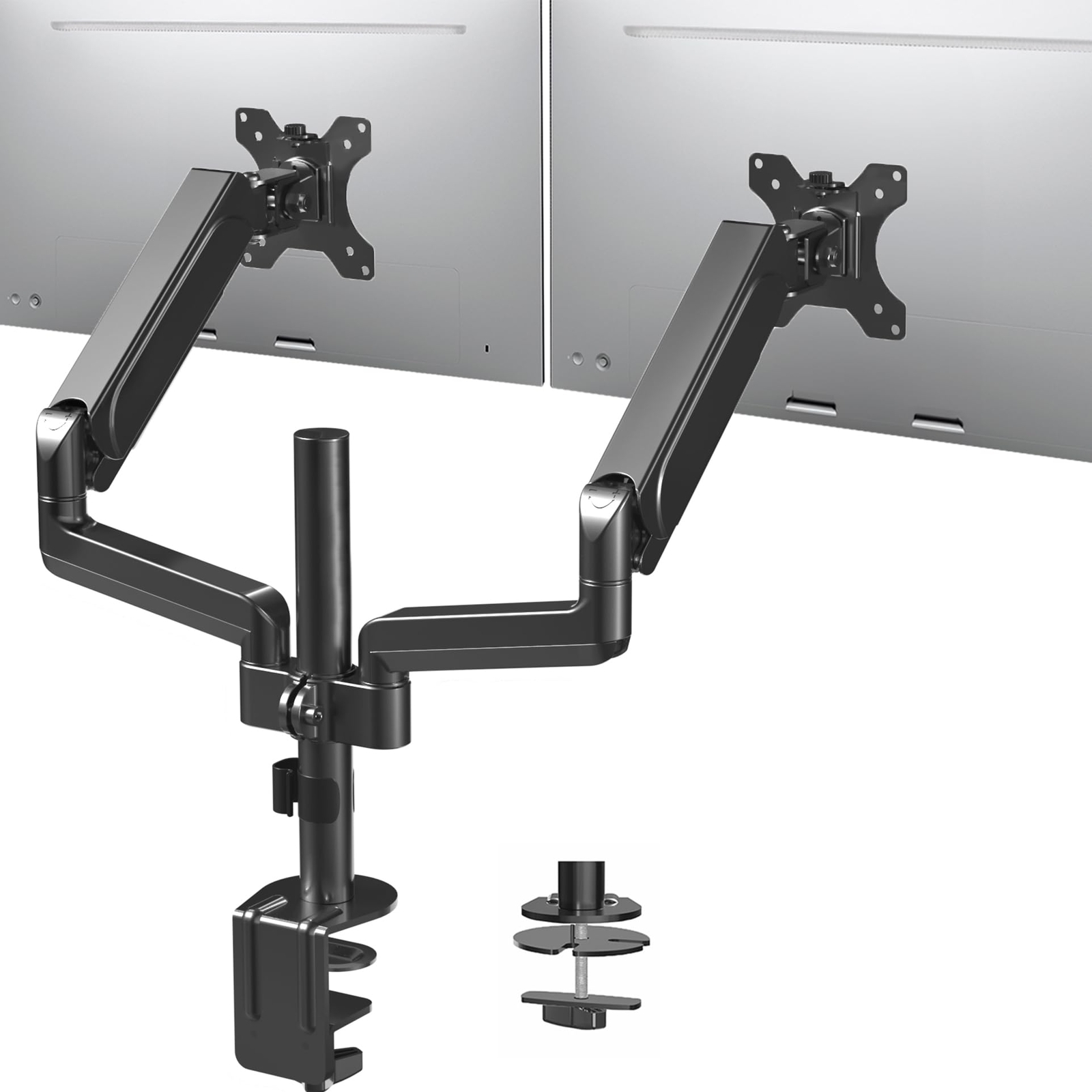 17 to 32 inch Dual Pneumatic Monitor Mount 2 Pneumatic Arms Adjustable Swivel...