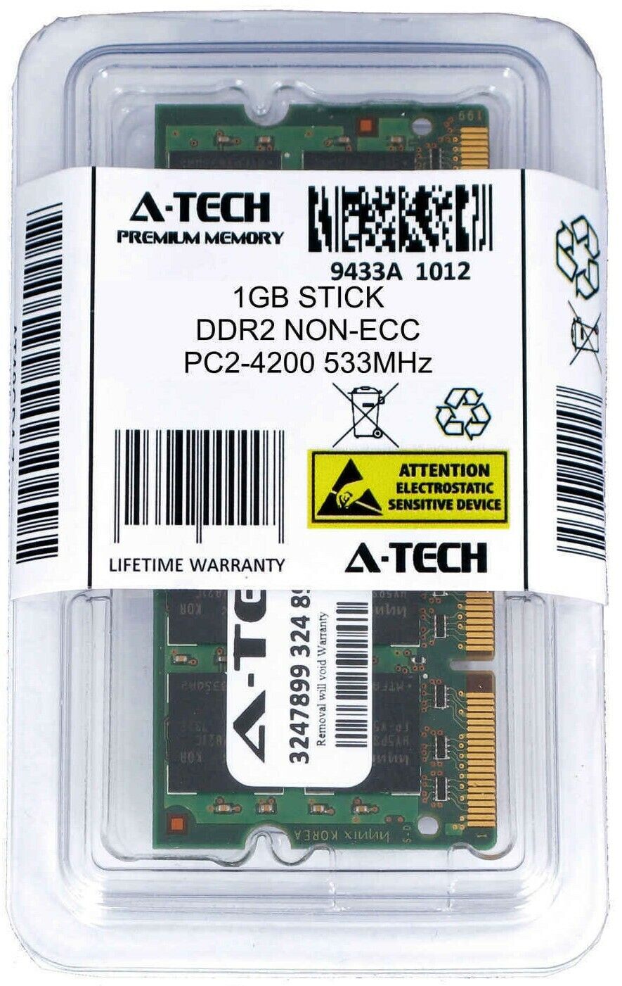 A-Tech 1GB PC2-4200 Laptop SODIMM DDR2 533 MHz 200-Pin Notebook Memory RAM 1x 1G