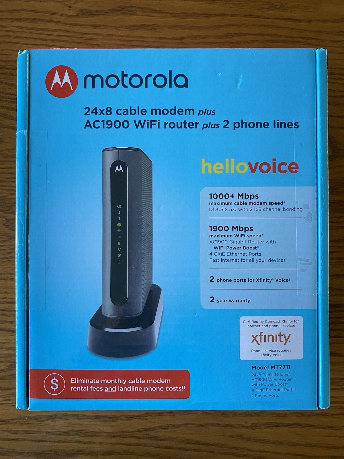 Motorola MT7711 24x8 Cable Modem AC1900 WiFi Router 4 GigE Ethernet Ports