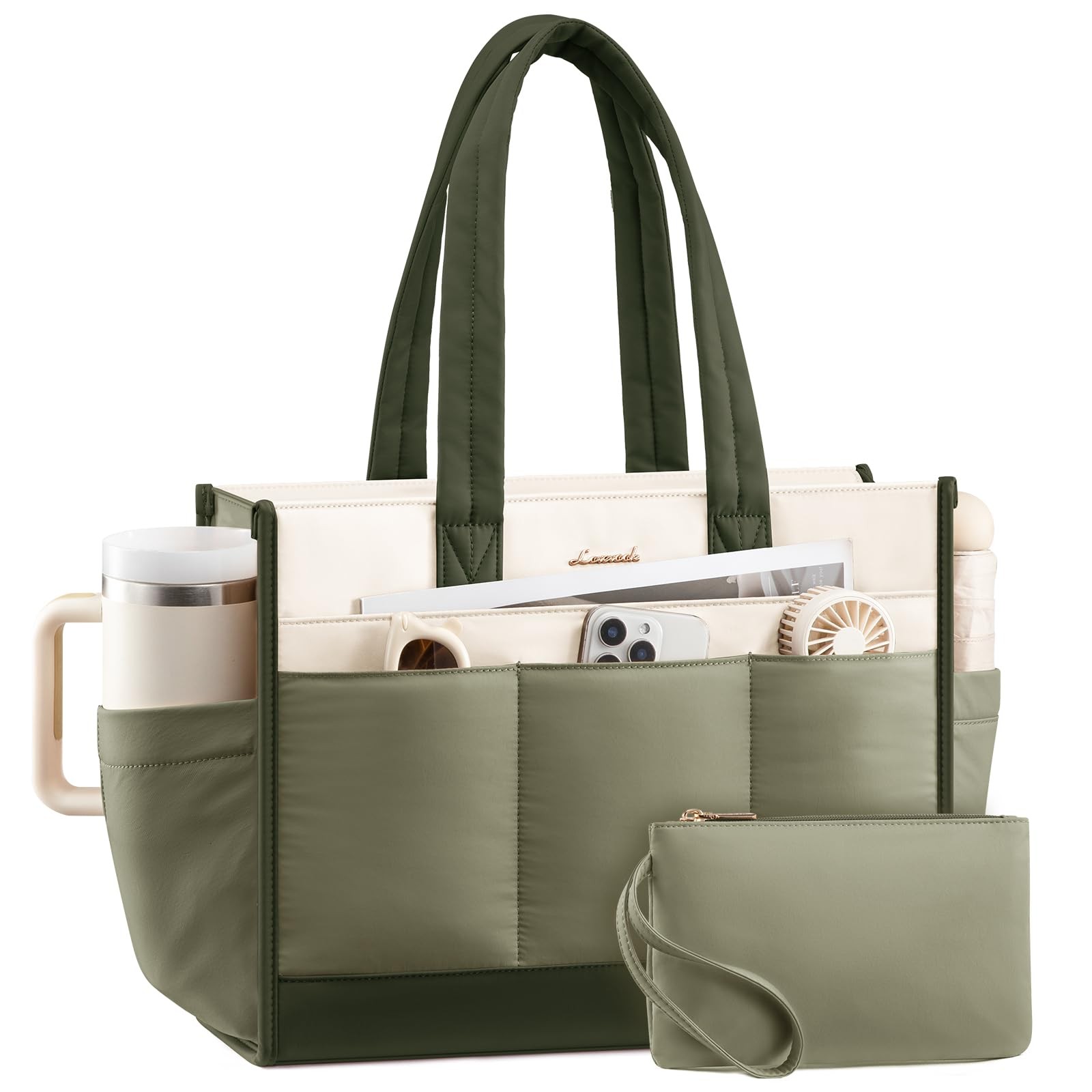 Work Tote Bag for , 17.3 Inch Laptop Bag with 40oz Cup Holder