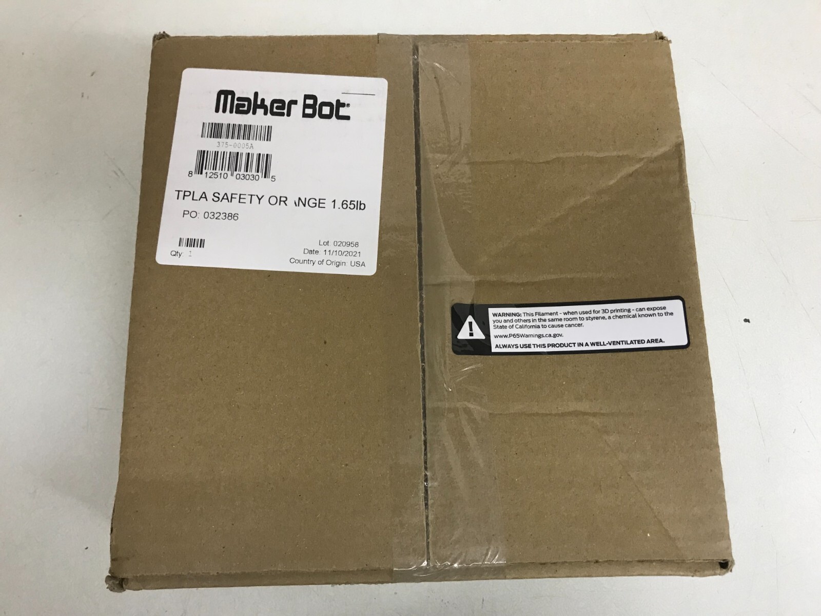 MakerBot Method Safety Orange TPLA Filament Spool 375-0005A