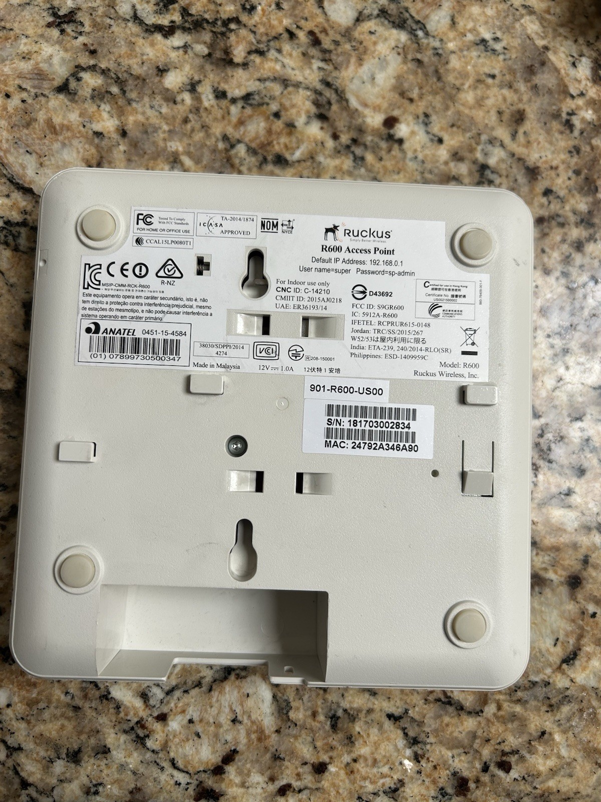 Ruckus ZoneFlex R600 Wireless Access Point 901-R600-US00  