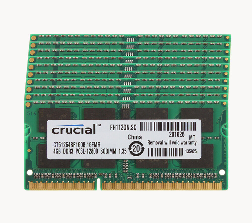 Crucial 10PCS 4GB 2RX8 PC3L-12800S Non-Ecc Memory Laptop SODIMM DDR3 1600Mhz RAM