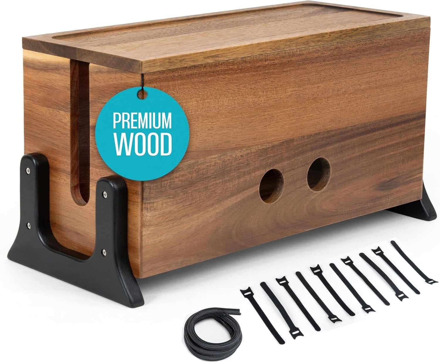 Extra Large Wood Cable Management Box with Magnetic Lid for Elegant Organization