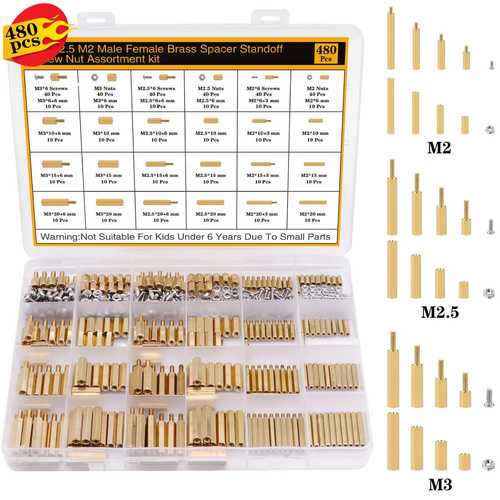 480Pcs M2 M2.5 M3 Standoffs Screws Nuts Kit for DIY Computer Builds & Projects