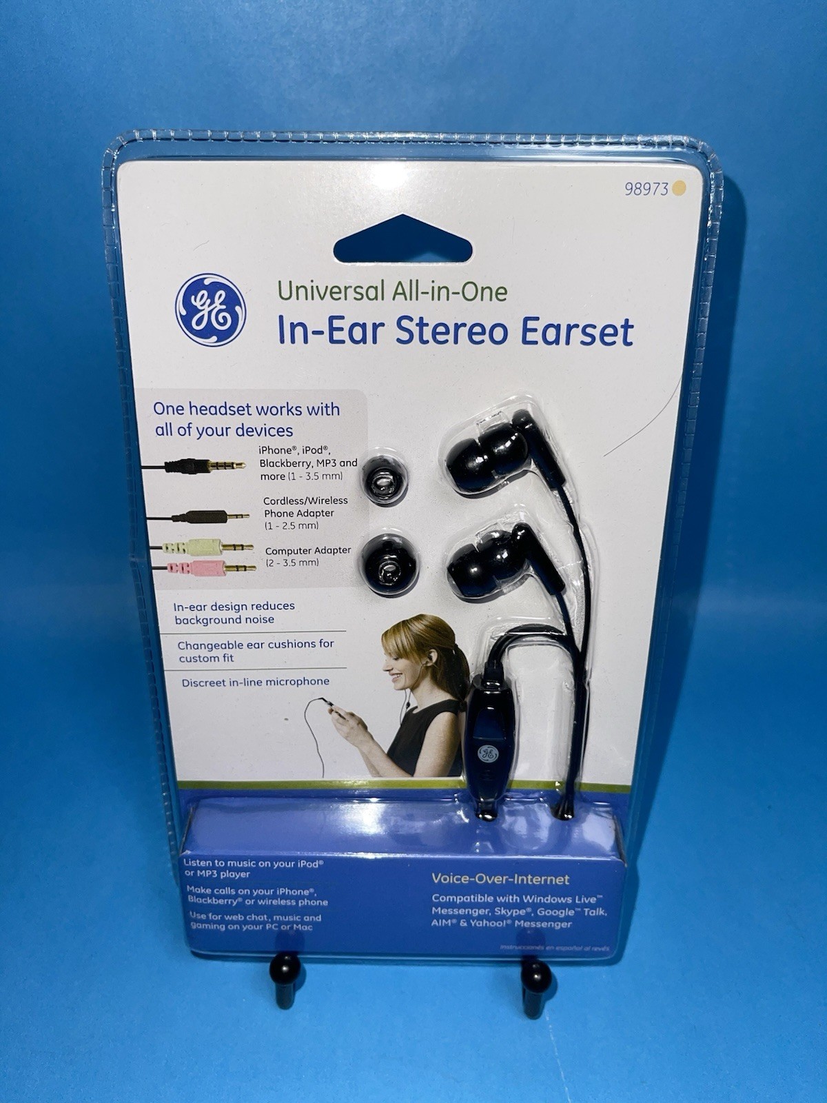 GE Universal All-in-One In-Ear Stereo Earset 98973 Voice Over Internet NEW
