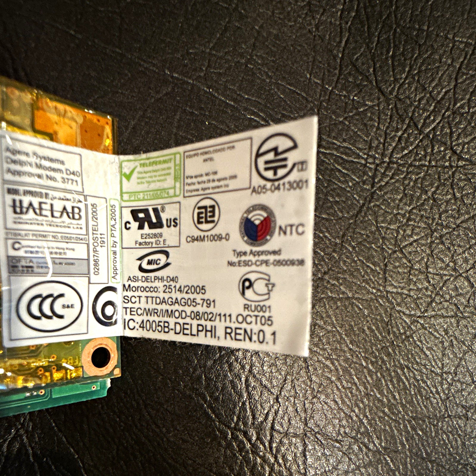 Agere Systems Delphi Modem D40 56K Mini PCI Laptop Modem Card to RJ-11 1 Port