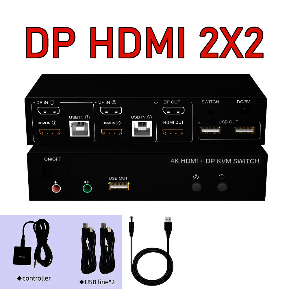 Dual Monitor Displayport HDMI KVM Switch 4X2 2X2 4K 60Hz DP 1.2 USB KVM Switcher