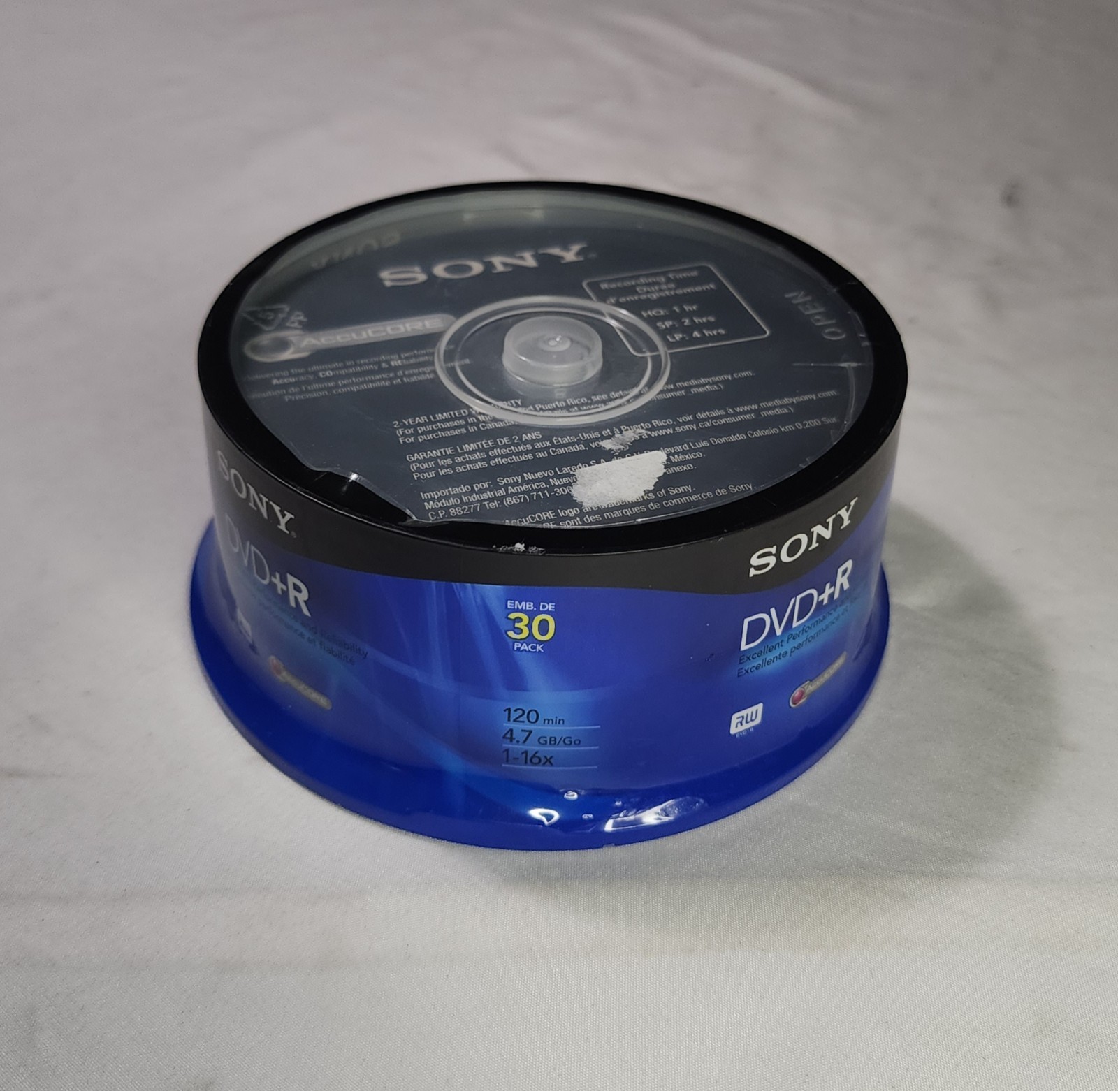 SONY 30-Pack Spindle Blank 4.7GB DVD+R 120 min Recordable Discs NEW SEALED 