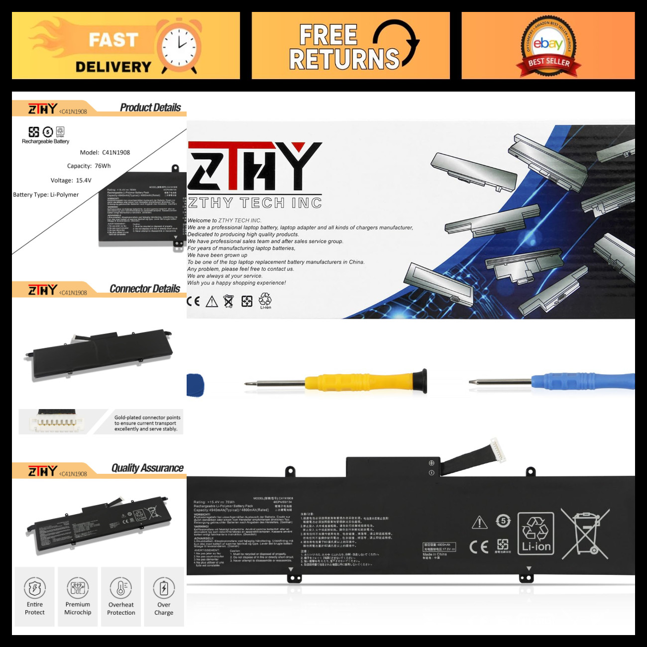 High-Capacity Laptop Battery Replacement for ROG Zephyrus G14 GA401 GA401Q