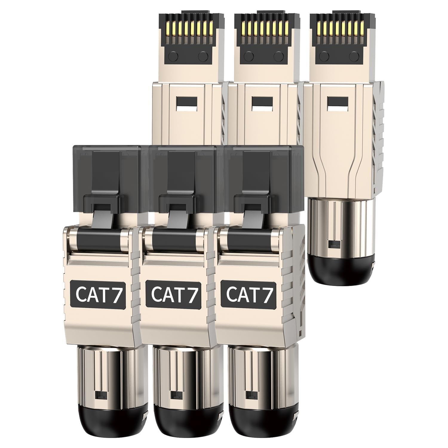 6-Pack RJ45 Connectors Tool Free Cat7 Cat6a, Tool-Free Zinc Alloy 