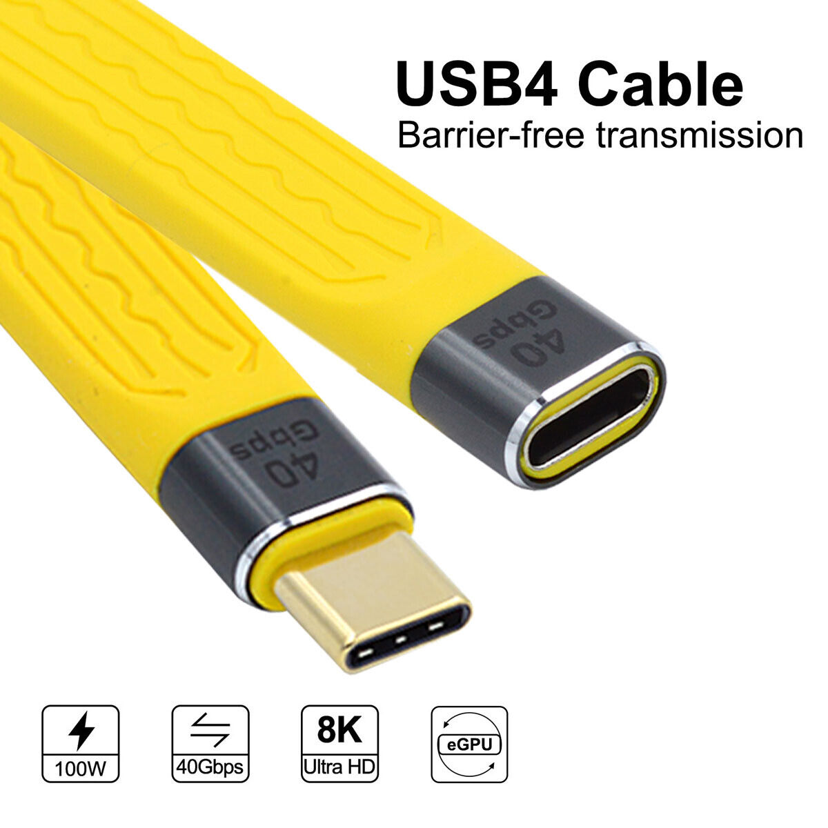 Jimier USBC USB4 Extension Cable Slim Flat 40Gbps with 100W Charging and 8K@60Hz