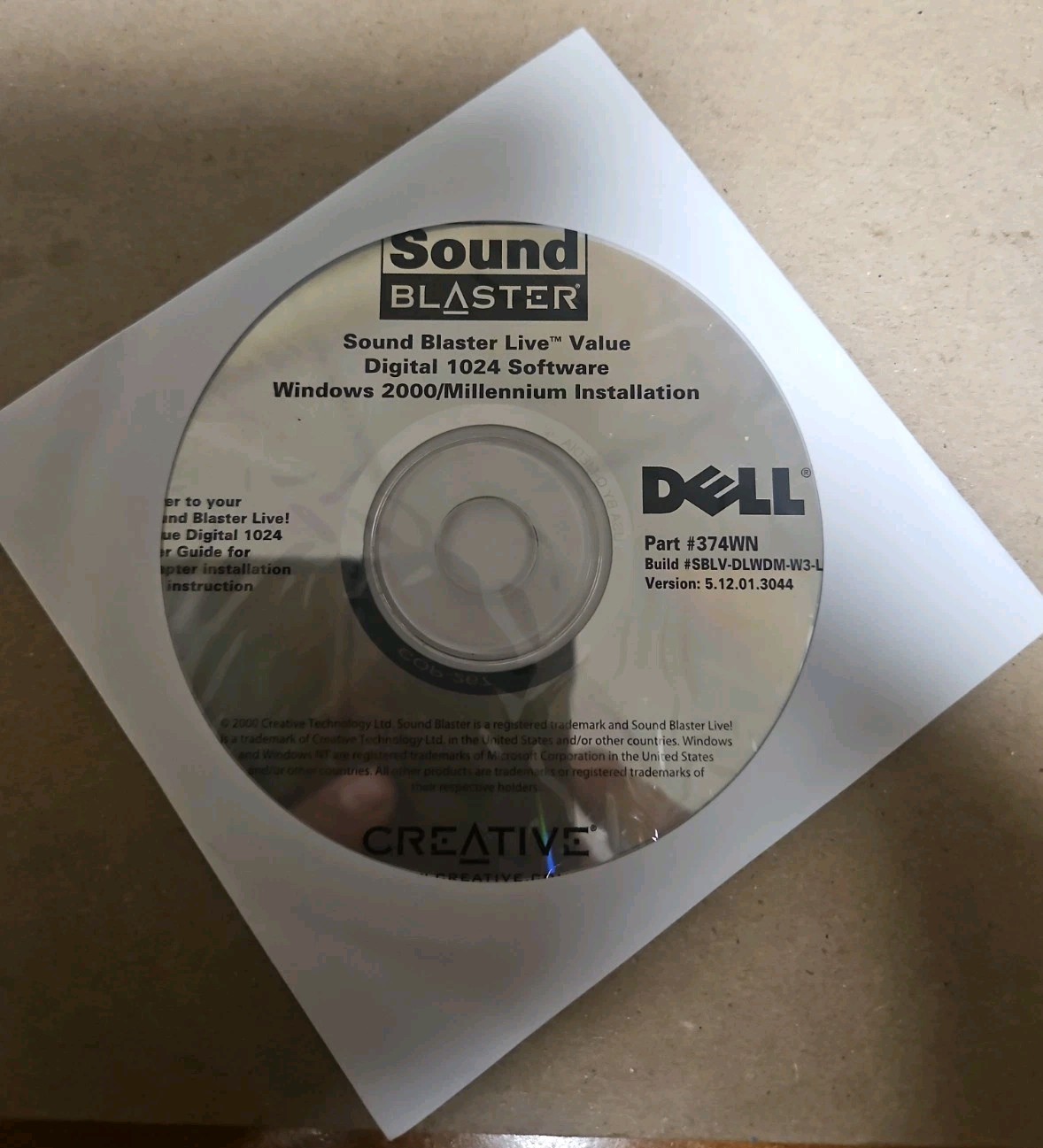  Sound Blaster Live by Creative Digital 1024 Win 2k/ Millennium Install Disk 