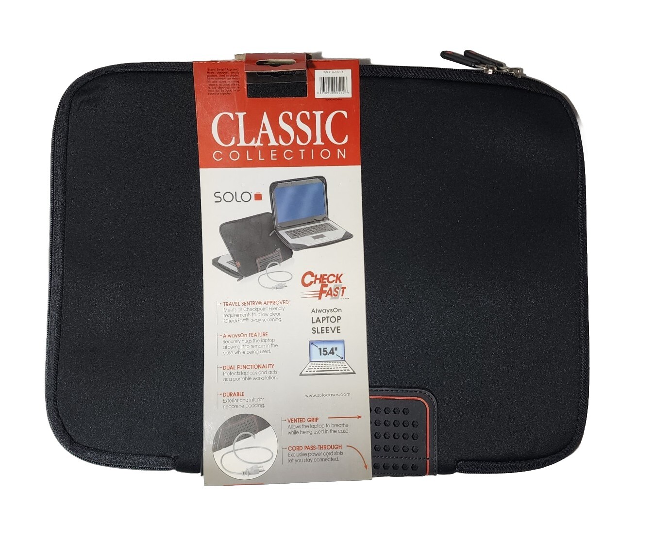 NEW Check Fast Solo 15.4" Laptop Travel Sleeve Case Style CLA101-4 Zipper Padded