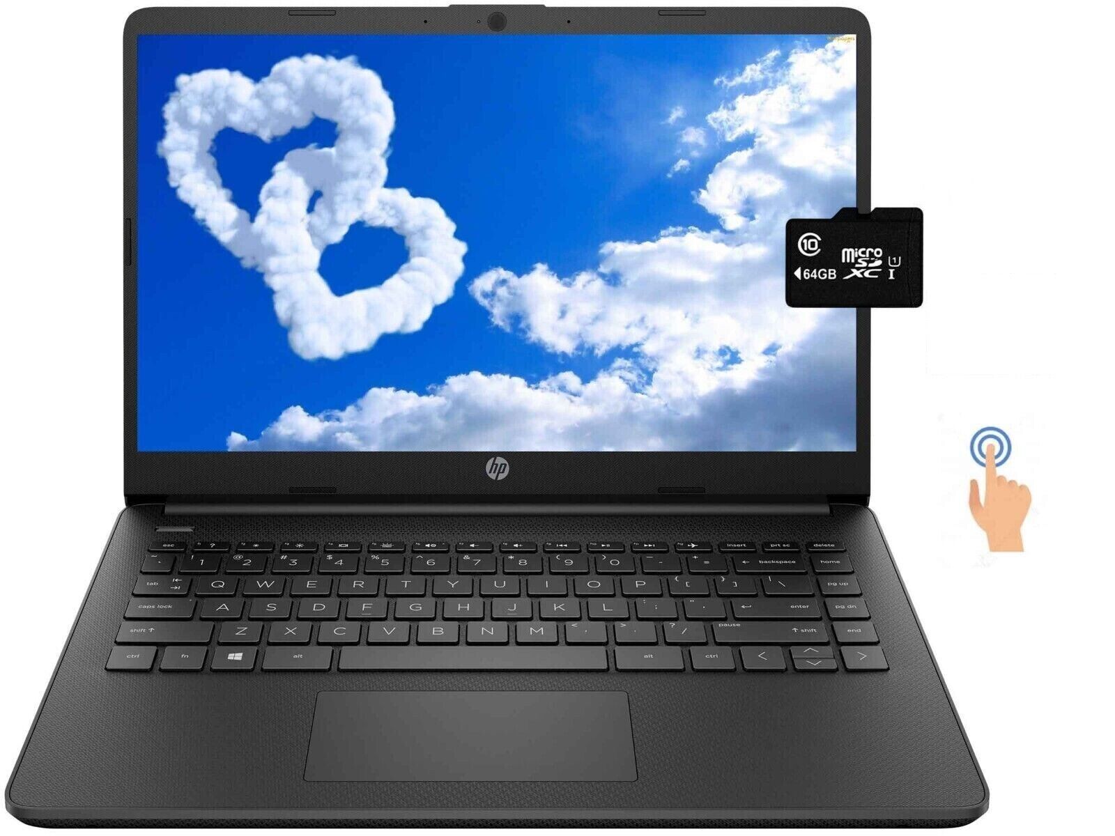 Newest HP 14'' Touch Laptop Intel 2-Core CPU 4GB RAM 128GB (64+64) Win11 Black