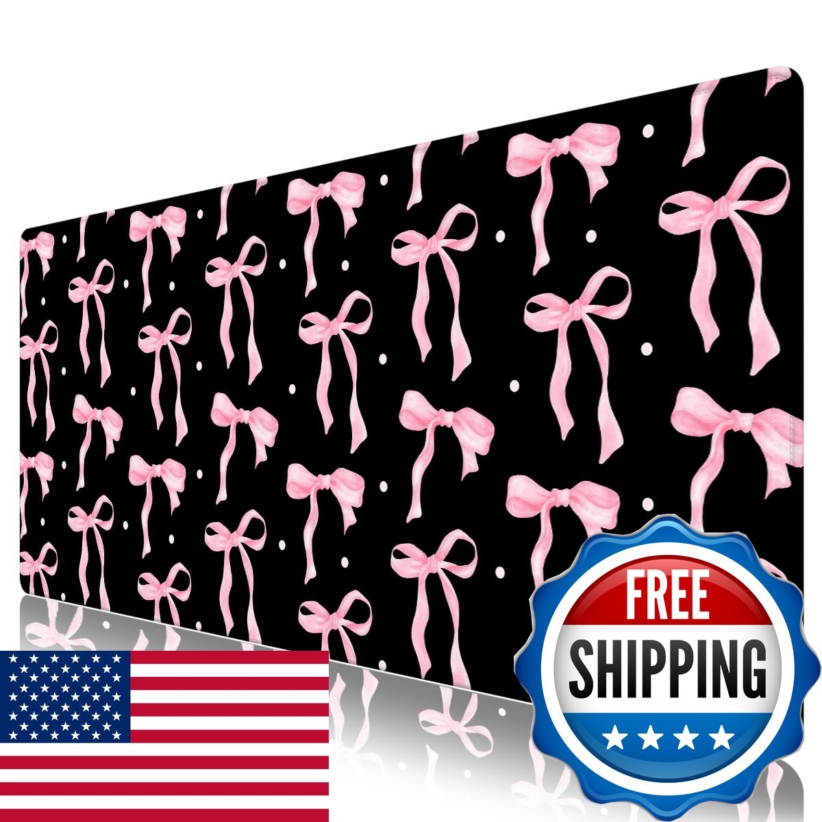 NXZGO Keyboard and Mouse Desk Pad Black Pink Bow