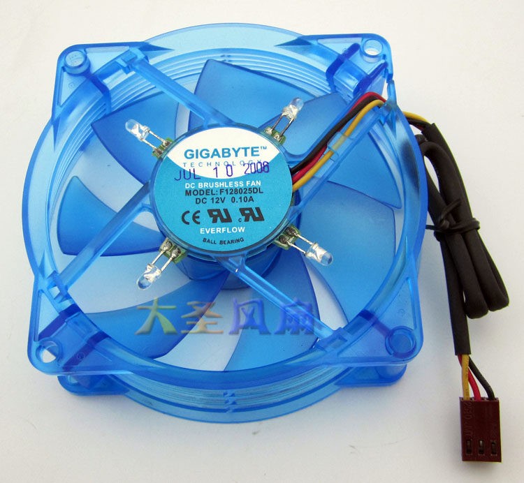 CPU Fan 3-Wire F128025DL For GIGABYTE 8CM Blue LED Ball Round Frame