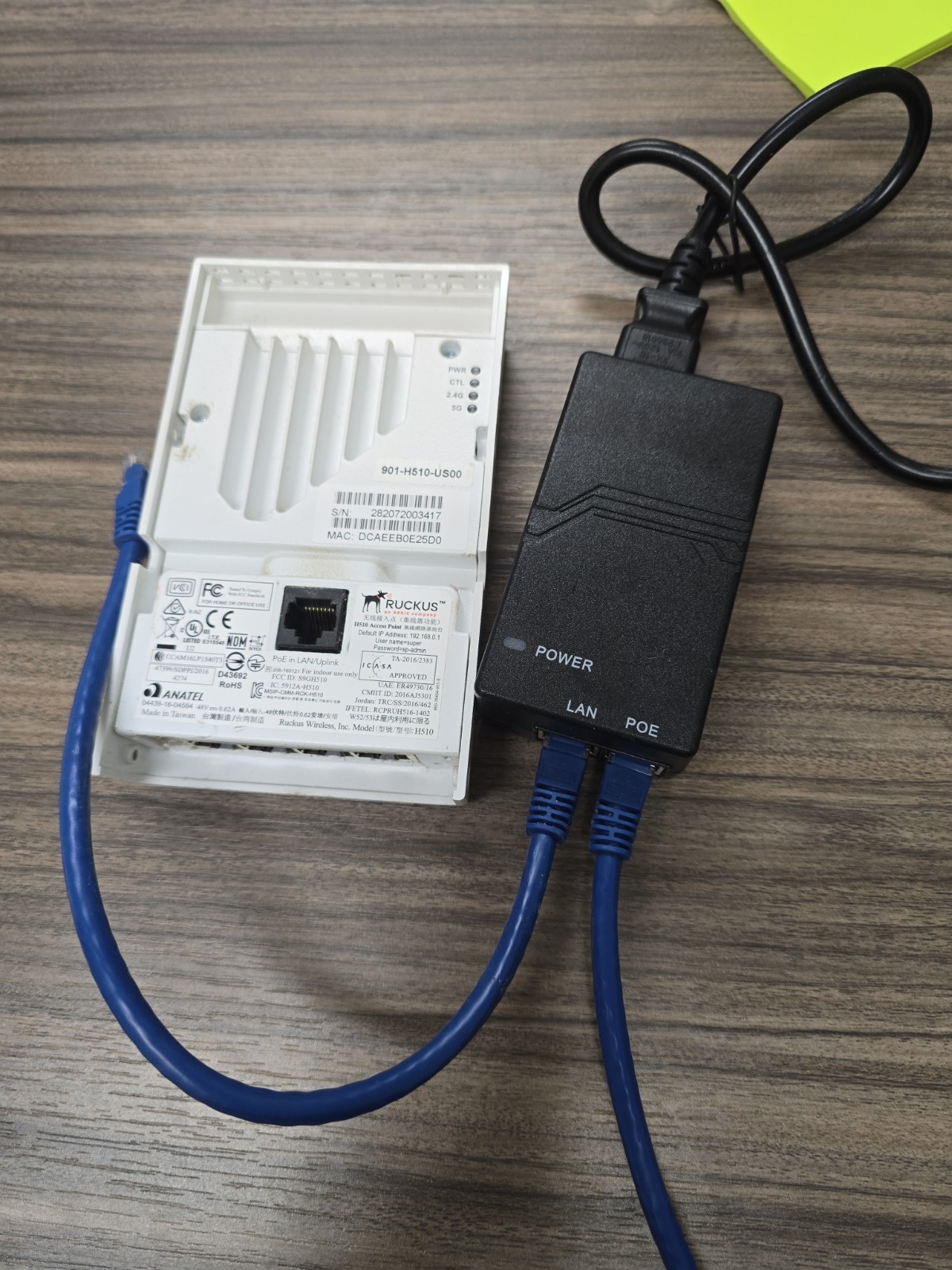 Ruckus H510 Wireless Access Point And Power Over Ethernet Injector with 2 CAT-6