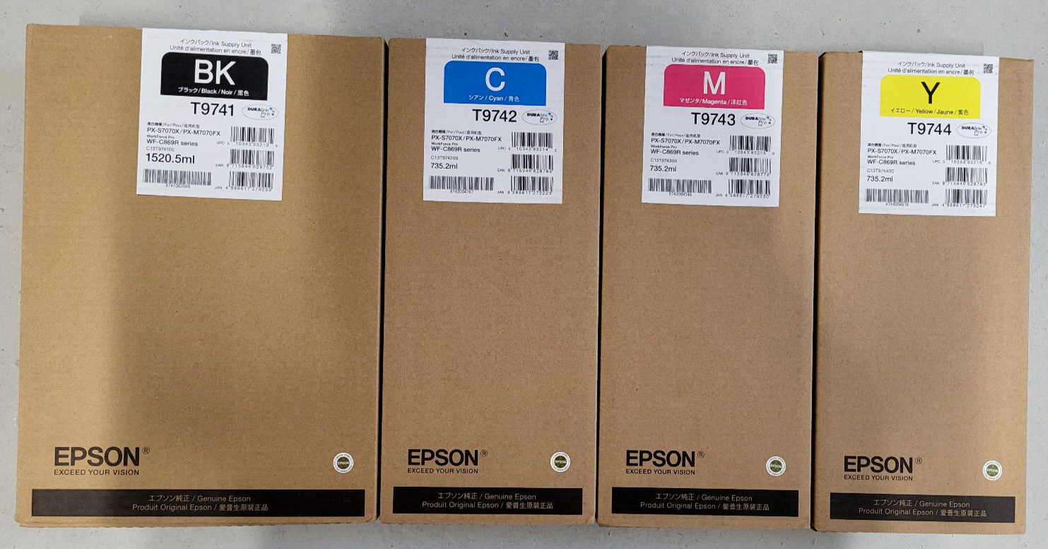 4 Ink Cartridges Epson T9741, T9742, T9743, T9744 CMYK New Original Packaging VAT EXP: 2022