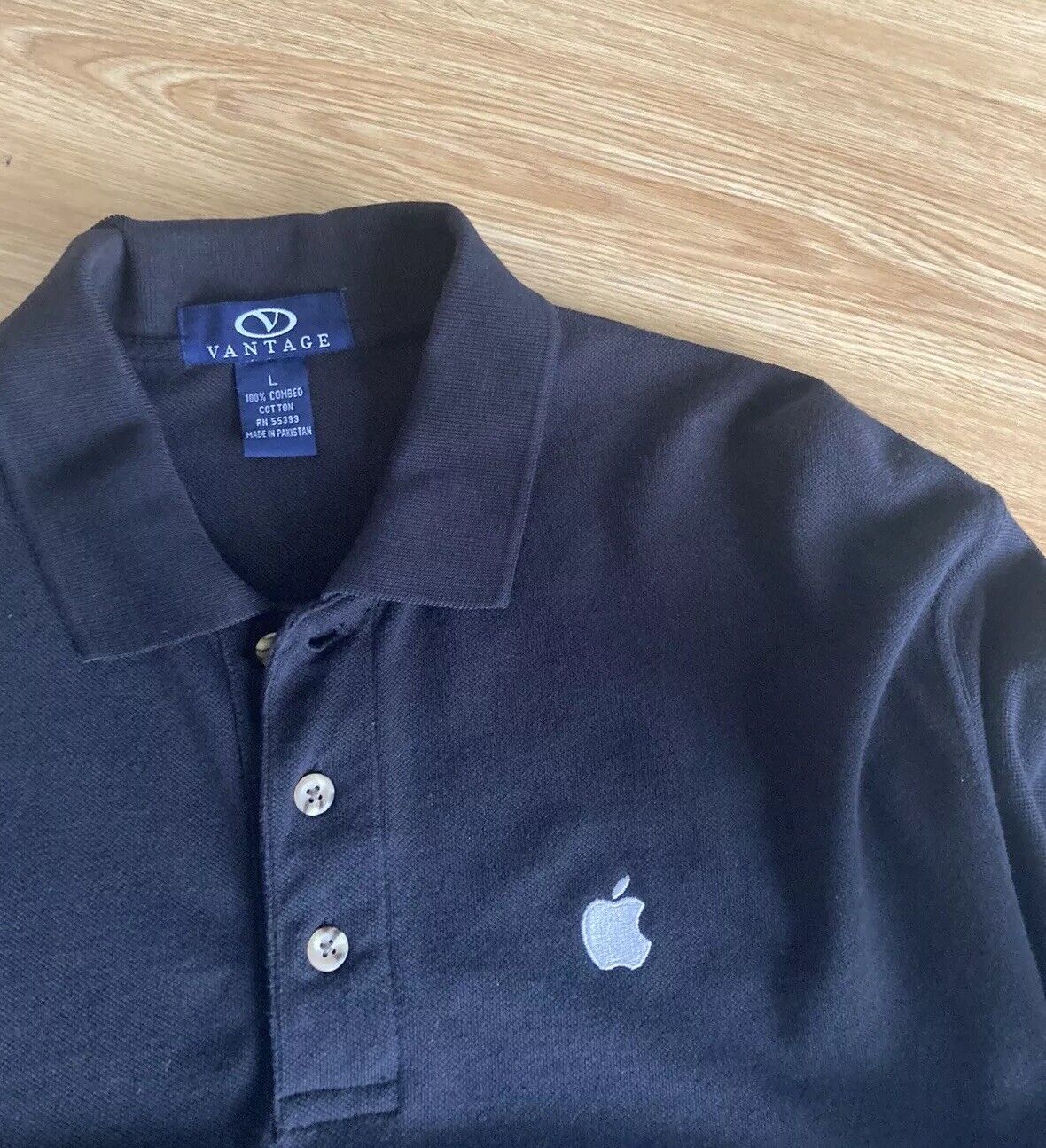Apple Computers Employee Polo Shirt Black w/ White Apple Logo Embroidered Size L