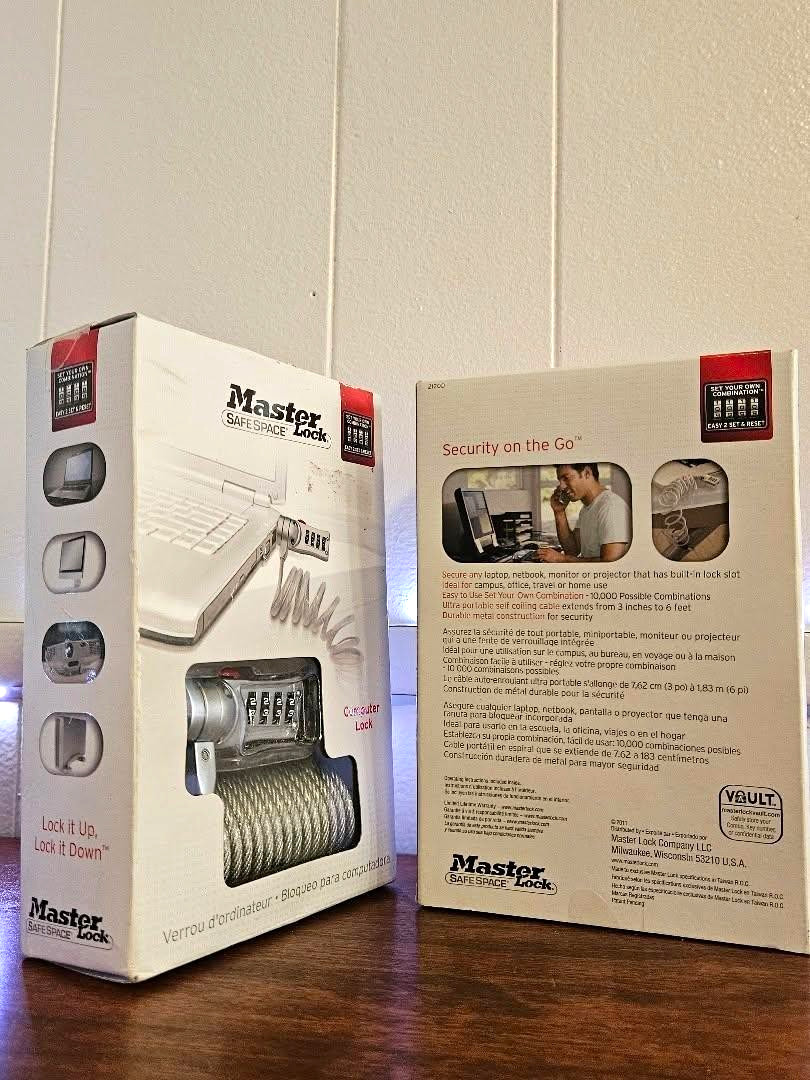 : Lot of 2 Master Lock SafeSpace Computer Combination Coiled Cable Locks - New