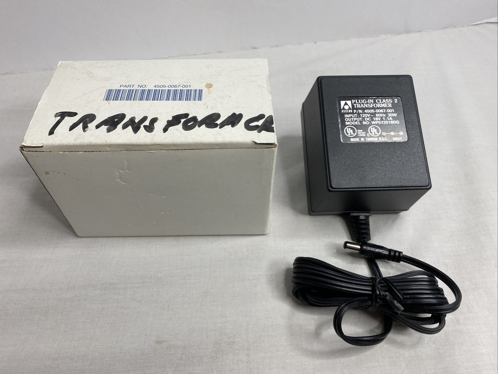 New Vintage Plug-In Class 2 Transformer AC Adaptor Power Unit Input 120V Taiwan