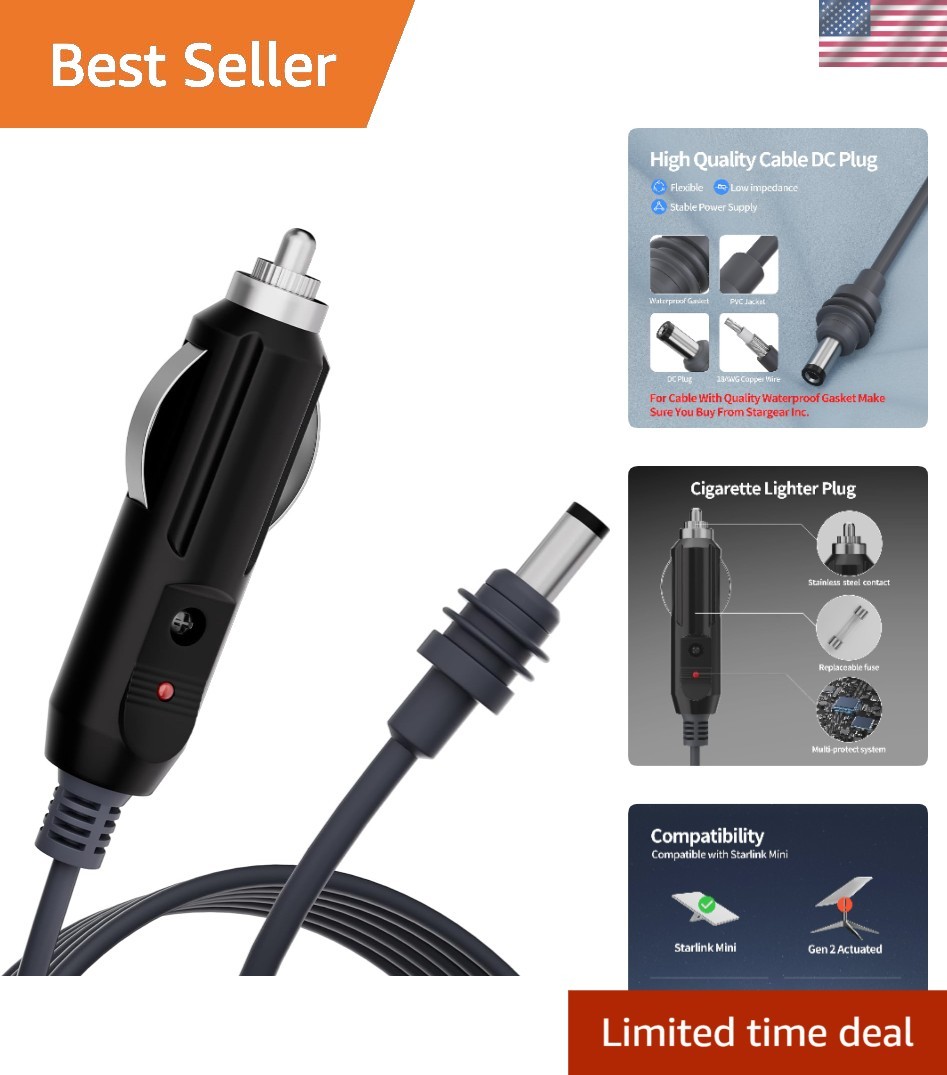 Versatile Starlink Mini Cigarette Lighter Adapter - 10FT for All Vehicles
