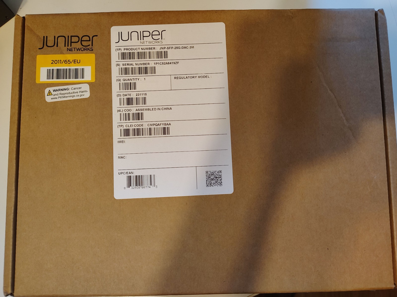 Juniper JNP-SFP-25G-DAC-3M 25GBase Direct Attach Copper Cable 3m NEW
