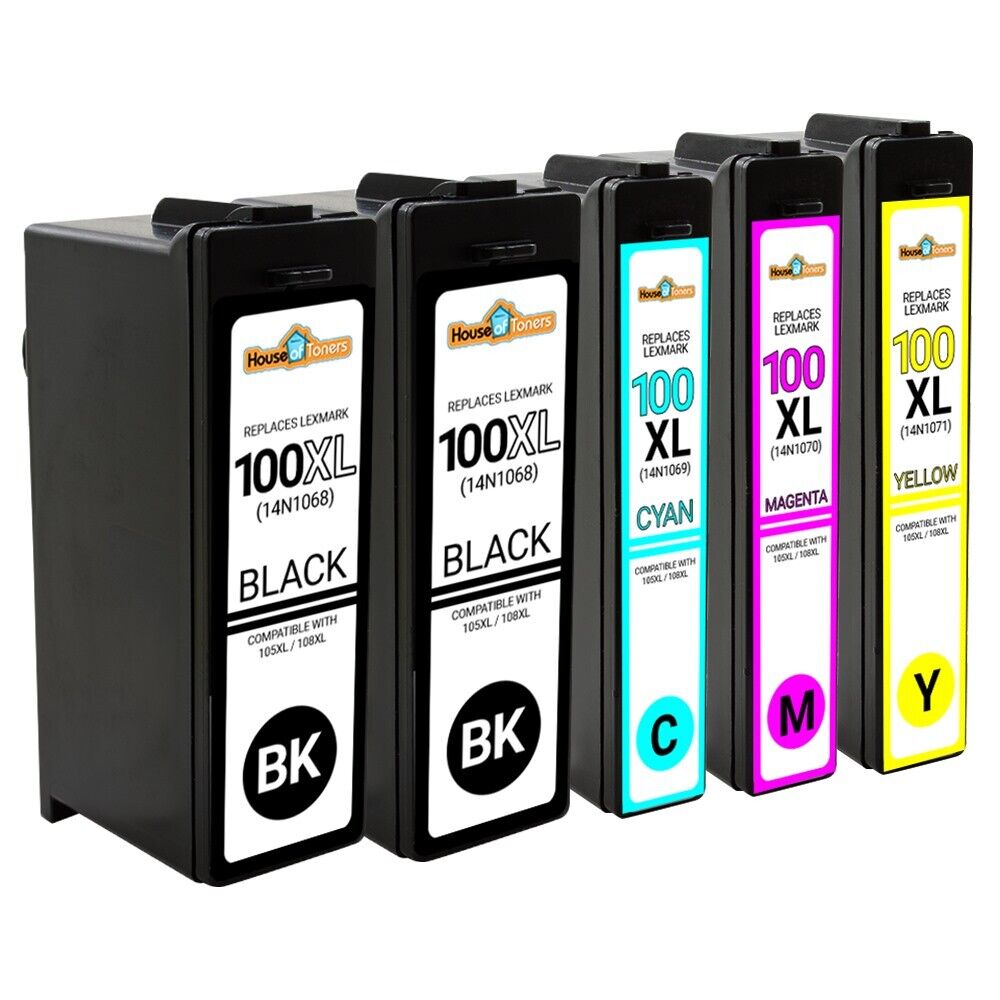 5-pk 100XL BCMY Ink for Lexmark Pro202 205 206 207 701 702 703 705 706 Printers