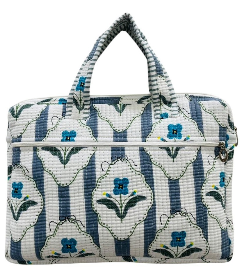 Indian Hand Block Floral Print 100% Cotton Quilted Laptop Sleeves with Zipper