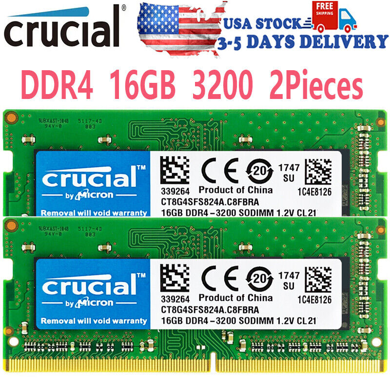 CRUCIAL DDR4 2X16GB  3200 PC4-25600 Laptop SODIMM Non-ECC 260-Pin Memory RAM