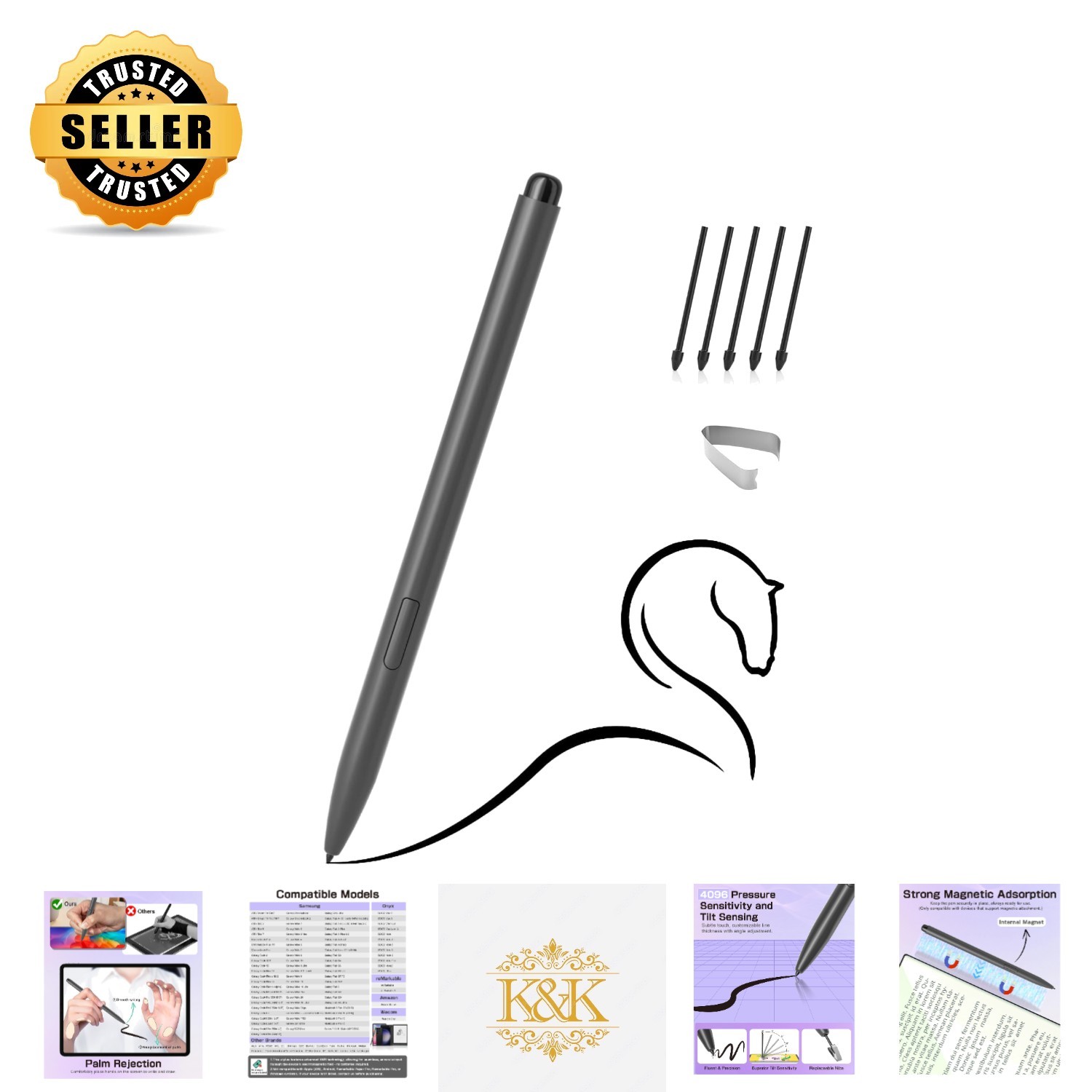 Magnetic EMR Stylus with 5 Replacement Tips & Digital Eraser for Remarkable 2