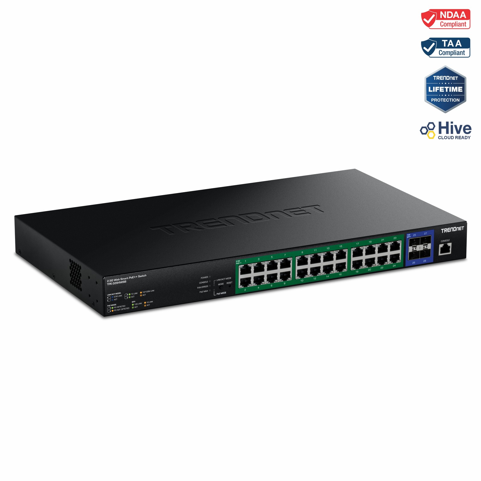 TRENDnet TPE-3284WSB, 28-Port 2.5G PoE++ Web Smart Switch with 10G SFP+ Slots