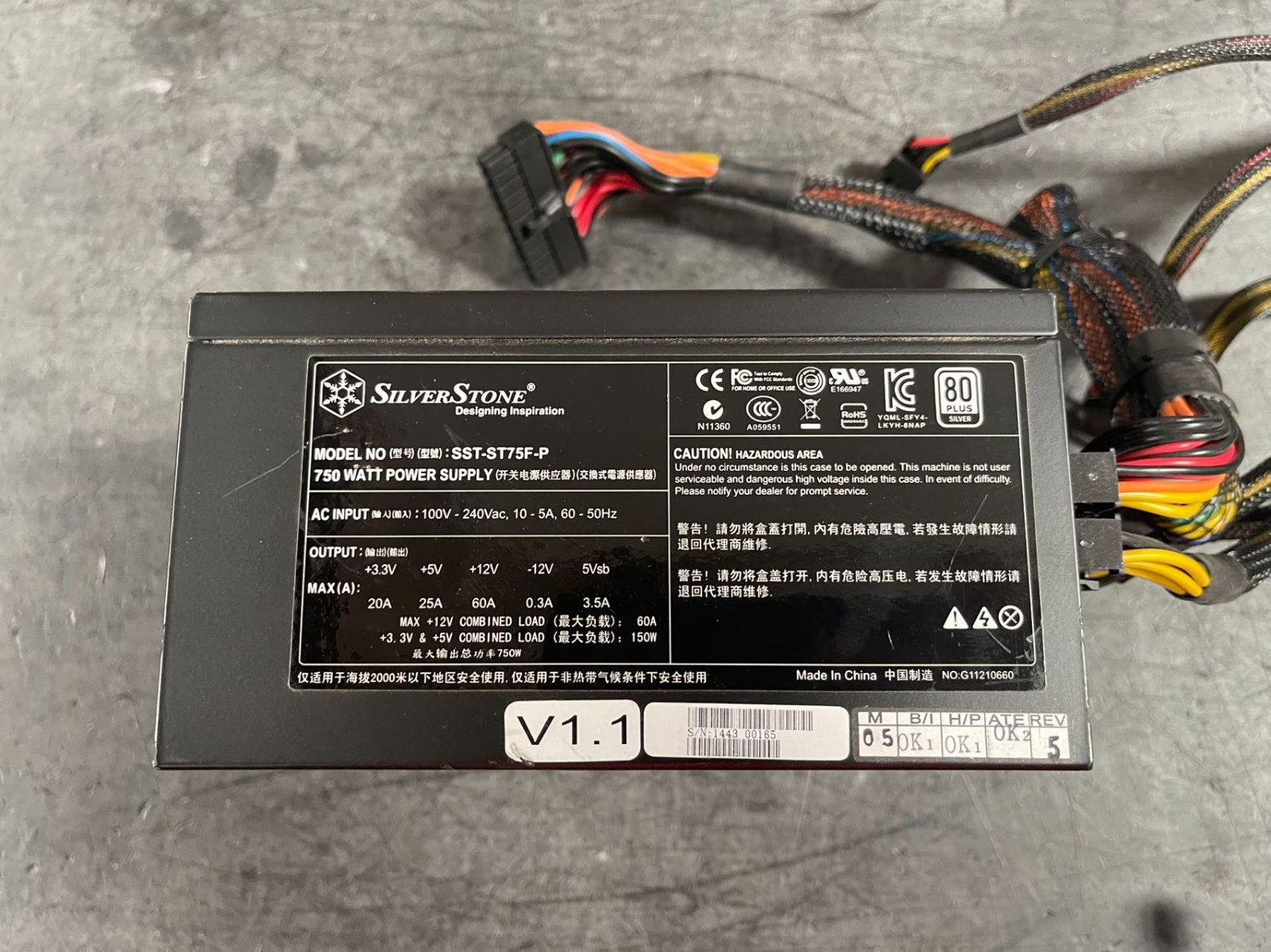 SILVERSTONE SST-ST75F-P  750WATT POWER SUPPLY TESTED ATX 80 PLUS Silver