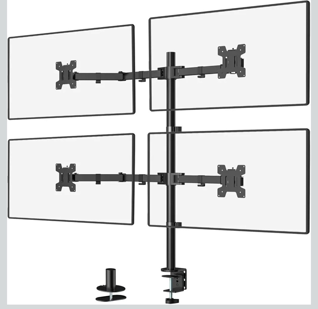 Quad Monitor Desk Mount, 4 Monitor Stand Fits Heavy Duty Computer Screens, New